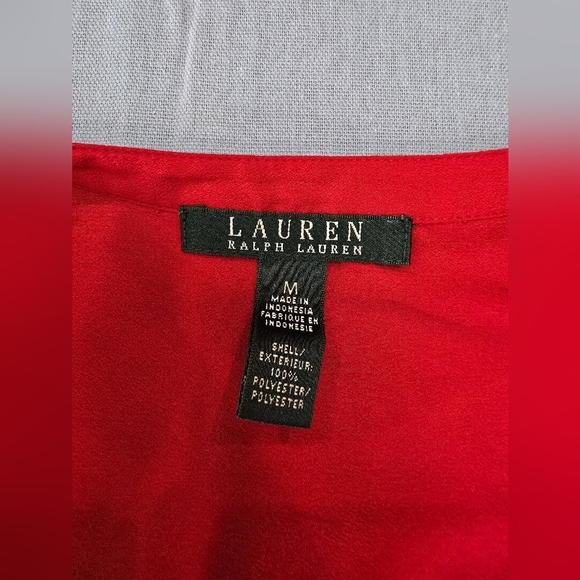 LRL Ralph Lauren Top Large Adult Red V Neck Peplum Blouse Long Sleeve Womens Med - Picture 5 of 11